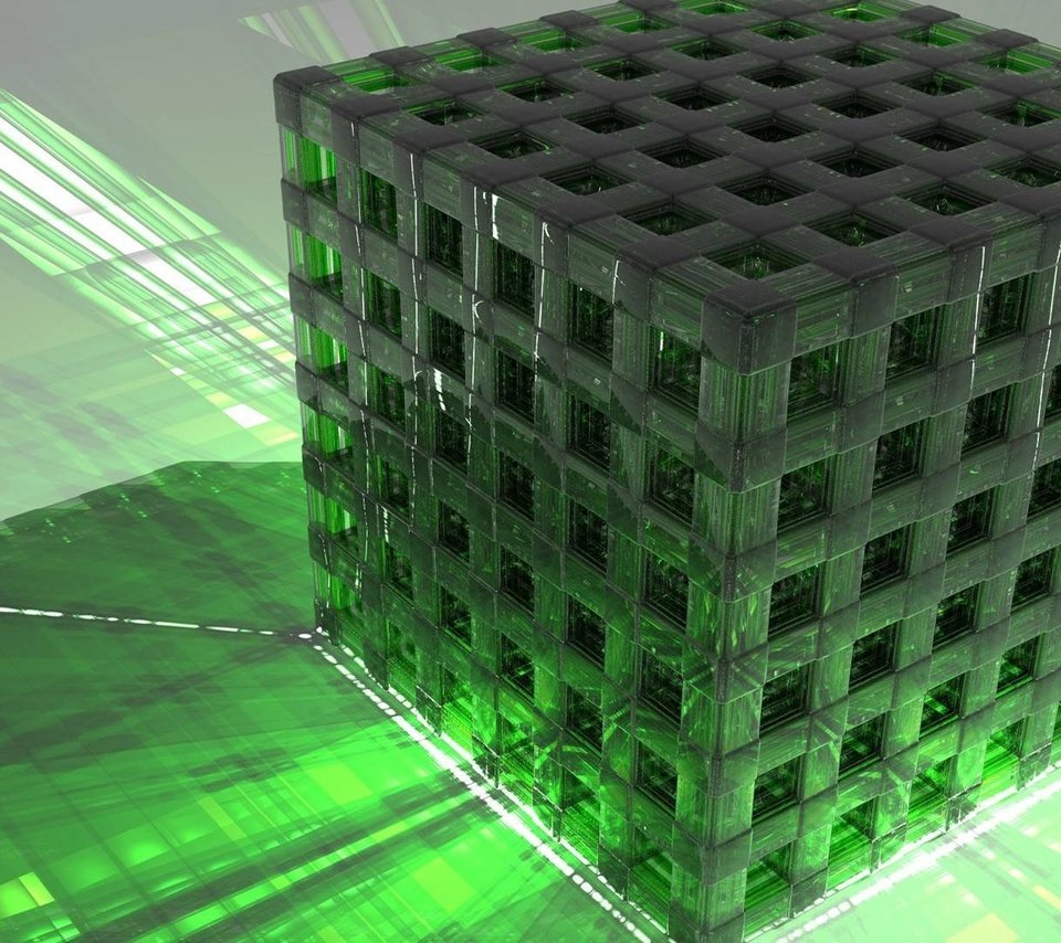 Обои форма, модель, куб, конструкция, 3д, зеленый квадрат, form, model, cube, design, 3d, green square разрешение 1920x1080 Загрузить