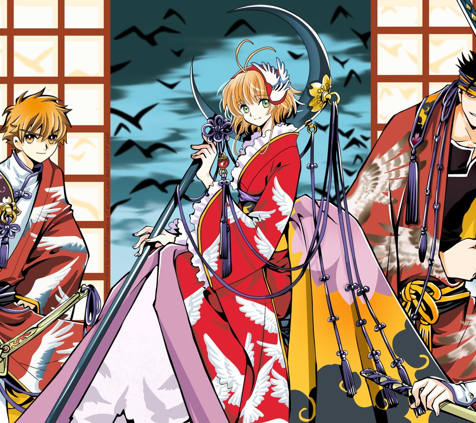 Обои clamp, fay d flourite, kurogane, mokona, sakura (tsubasa разрешение 3020x1533 Загрузить