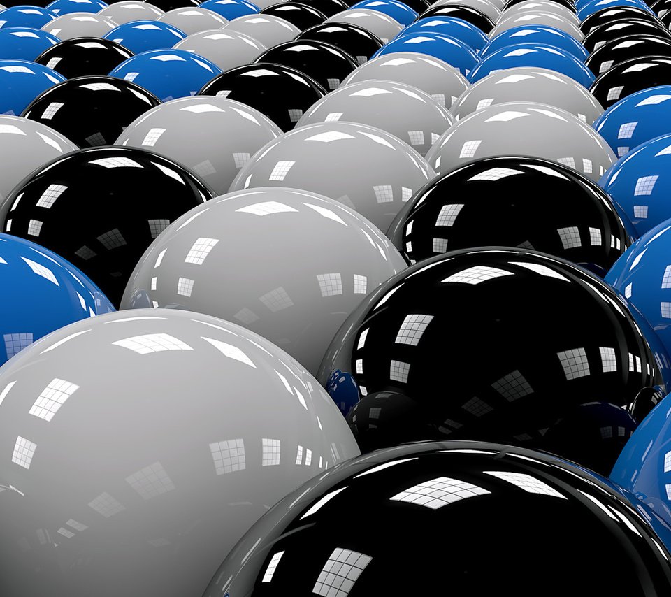 Обои шары, ряды, черный, белый, голубой, balls, the ranks, black, white, blue разрешение 1920x1080 Загрузить