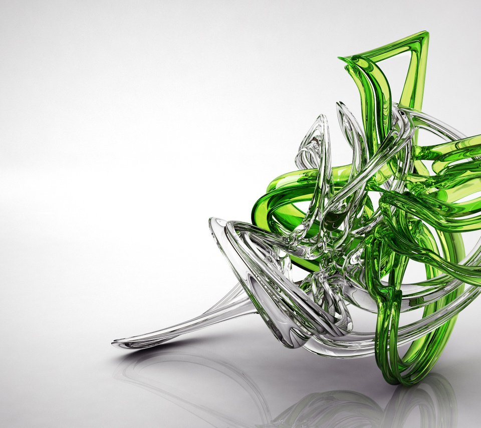 Обои зелёный, прозрачный, белый, стекло, фигура, рендер, 3д, green, transparent, white, glass, figure, render, 3d разрешение 1920x1200 Загрузить
