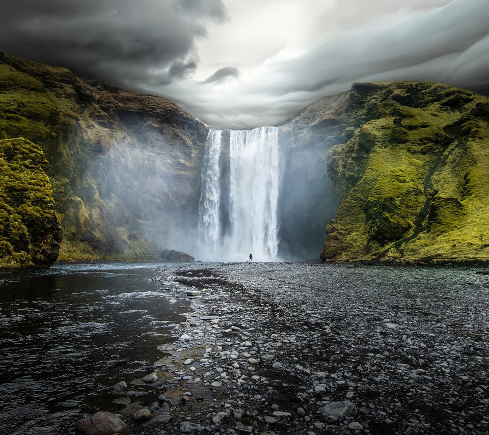 Обои скалы, водопад, исландия, скогафосс, скоугафосс, rocks, waterfall, iceland, skogarfoss, skogafoss разрешение 1920x1200 Загрузить