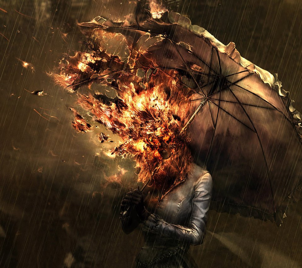 Обои пламя, девушка, зонтик, flame, girl, umbrella разрешение 1920x1080 Загрузить
