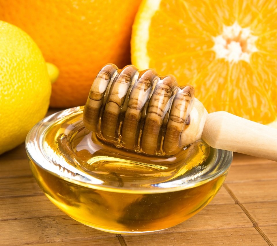 Обои фрукты, лимон, апельсин, мед, ложка, цитрусы, fruit, lemon, orange, honey, spoon, citrus разрешение 2880x1922 Загрузить