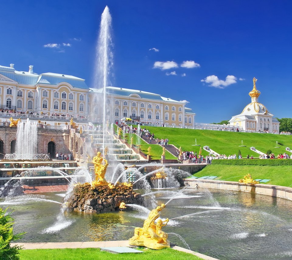 Обои фонтан, россия, дворец, санкт-петербург, петергоф, петродворец, fountain, russia, palace, saint petersburg, peterhof, petrodvorets разрешение 3500x2186 Загрузить