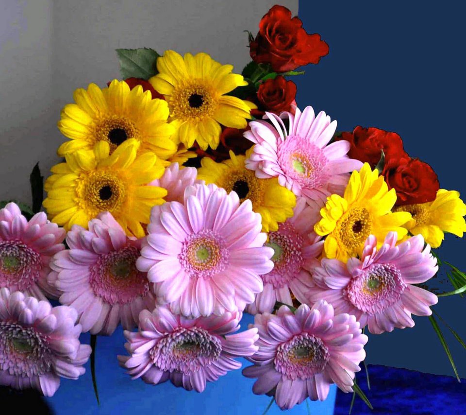 Обои цветы, букет, герберы, flowers, bouquet, gerbera разрешение 2048x1391 Загрузить