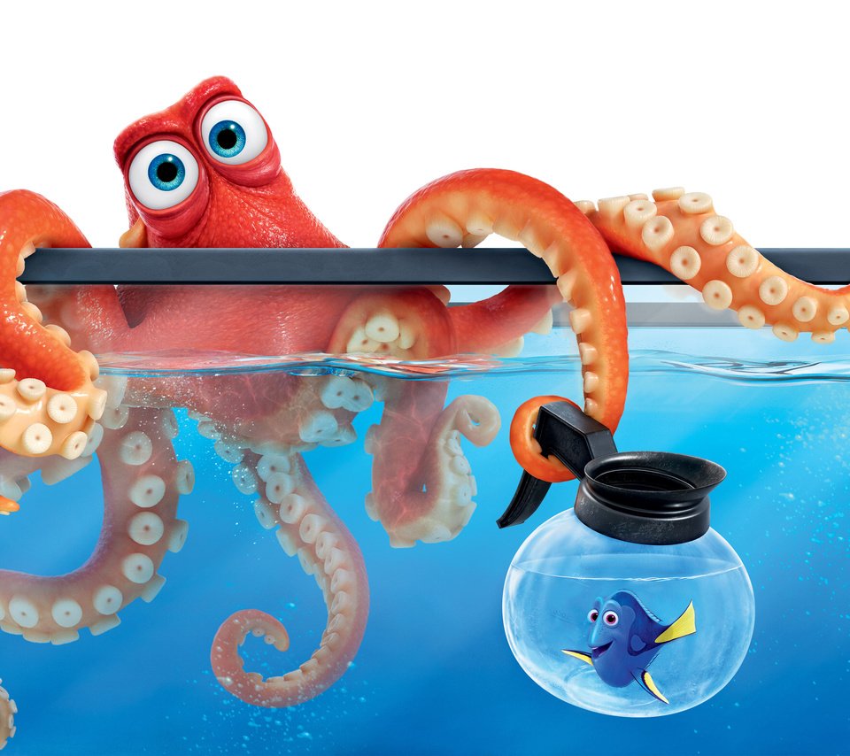 Обои осьминог, мультфильм, аквариум, рыбка, в поисках дори, finding dory, дори, octopus, cartoon, aquarium, fish, in finding dory, dori разрешение 3840x2400 Загрузить