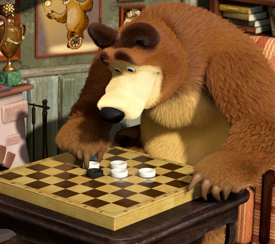 Обои шахматы, медведь, мультфильм, и, маша, biar, ches, chess, bear, cartoon, and, masha разрешение 1920x1080 Загрузить