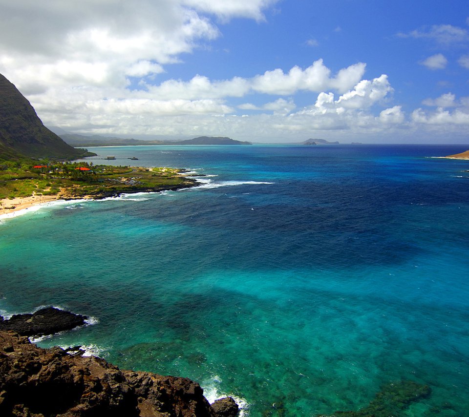 Обои природа, гавайские острова, берег, море, скала, горизонт, океан, сша, гавайи, nature, the hawaiian islands, shore, sea, rock, horizon, the ocean, usa, hawaii разрешение 1920x1080 Загрузить