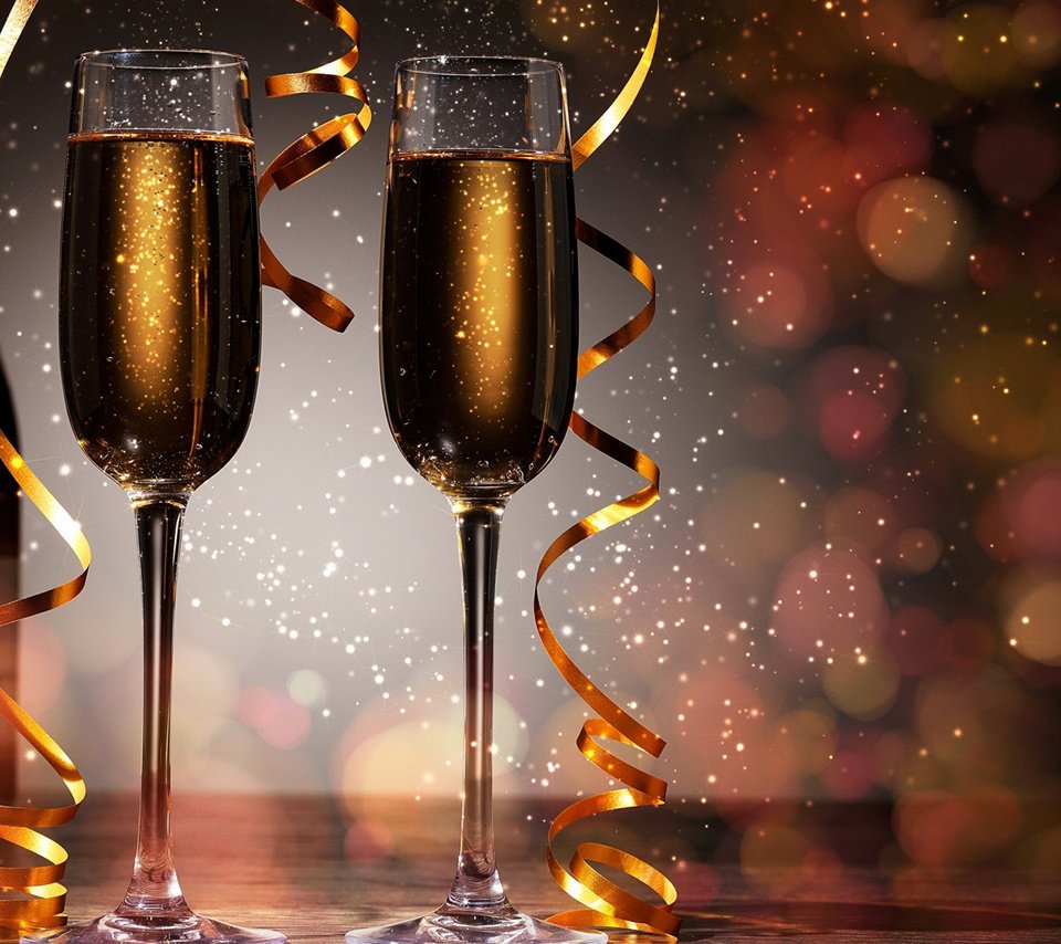 Обои новый год, пузырьки воздуха, искорки, блеск стекла, бутылка, золотой серпантин, бокалы, праздник, шампанское, боке, блики света, new year, air bubbles, sparks, sparkle glass, golden serpentine, bottle, glasses, holiday, champagne, bokeh, reflections of light разрешение 2112x1188 Загрузить