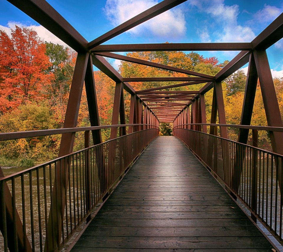 Обои мост, осень, канада, bridge, autumn, canada разрешение 3072x2048 Загрузить
