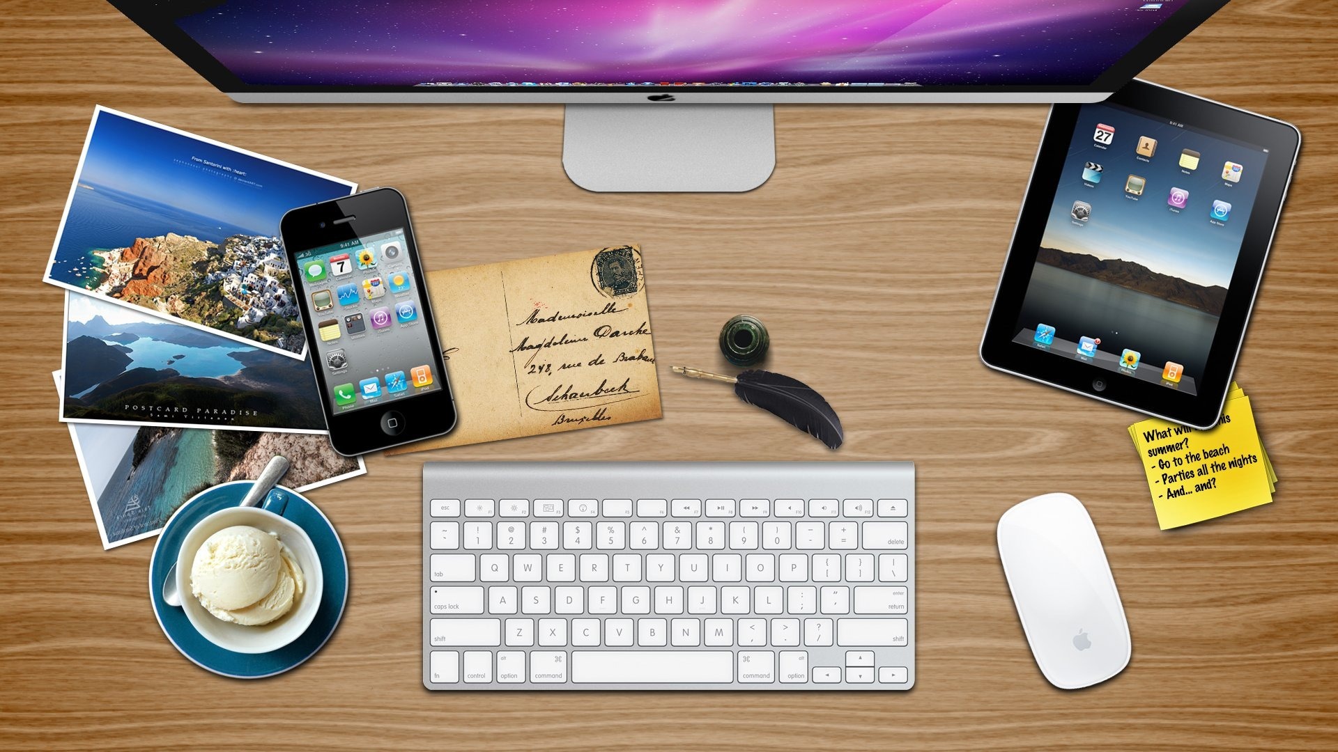 Обои мак, ipad, apple summer desk, айфон, mac, iphone разрешение 1920x1080 Загрузить