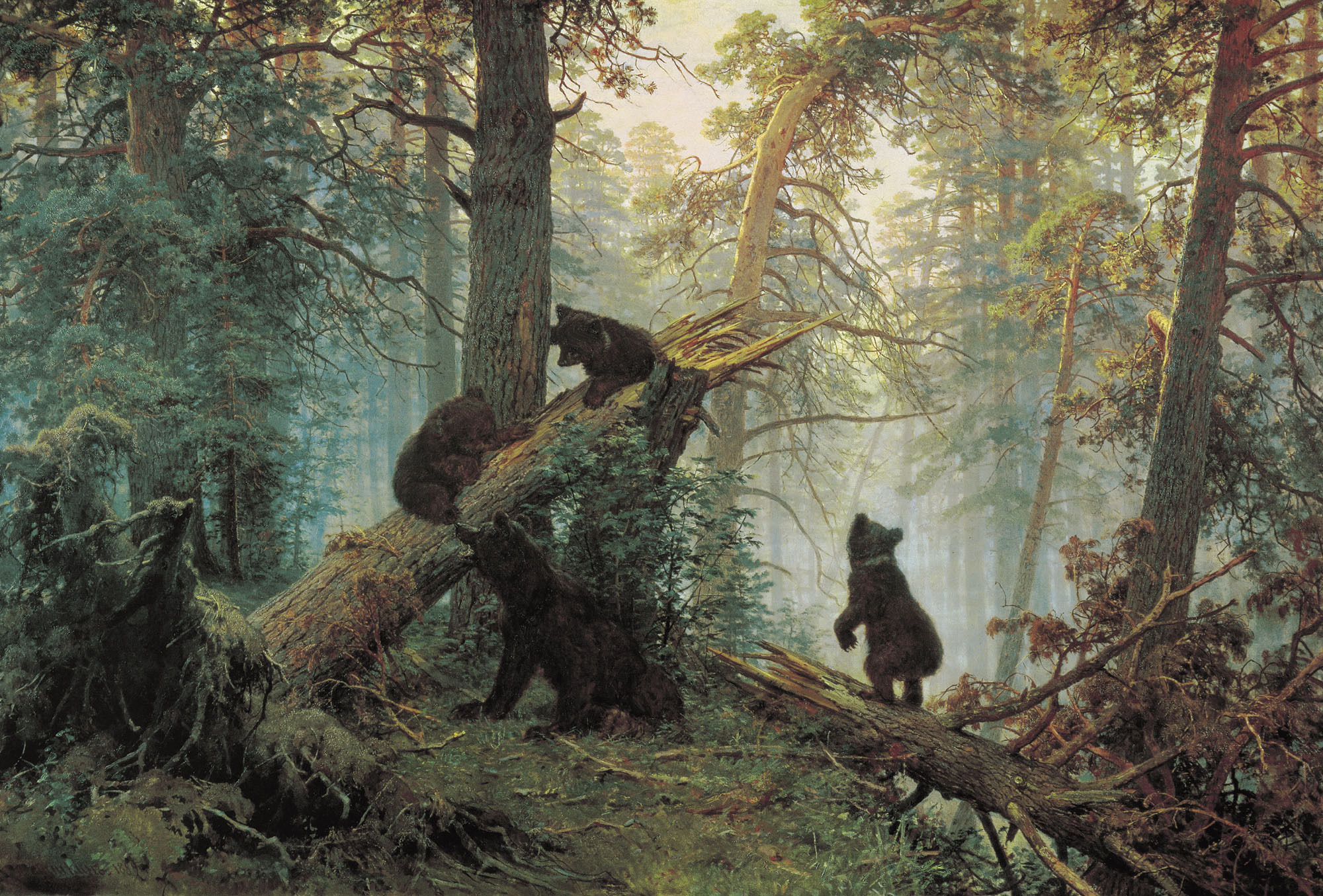 Обои лес, иван иванович шишкин, медведи, утро в сосновом лесу, forest, ivan ivanovich shishkin, bears, morning in a pine forest разрешение 2000x1355 Загрузить