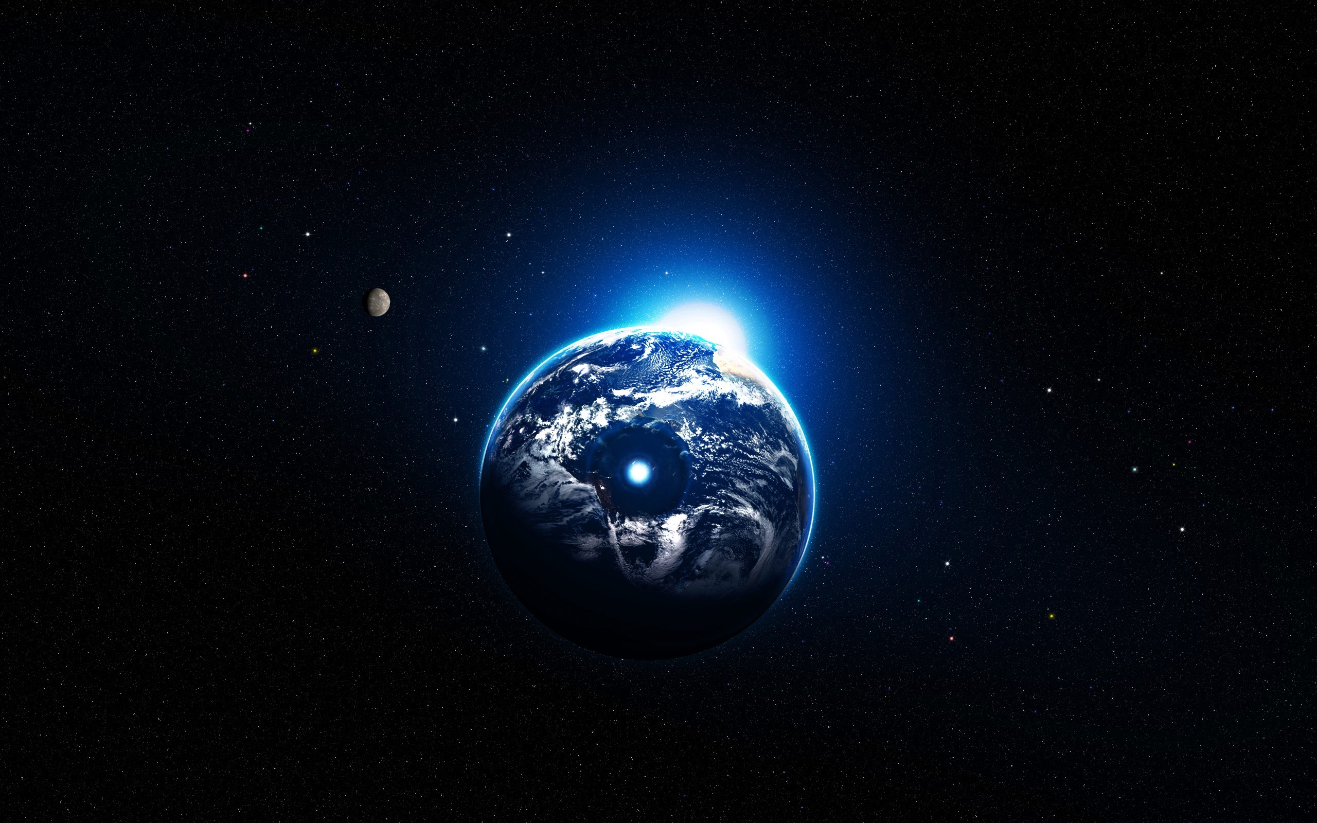 Обои земля, звезды, планета, блик света, earth, stars, planet, the patch of light разрешение 2560x1600 Загрузить