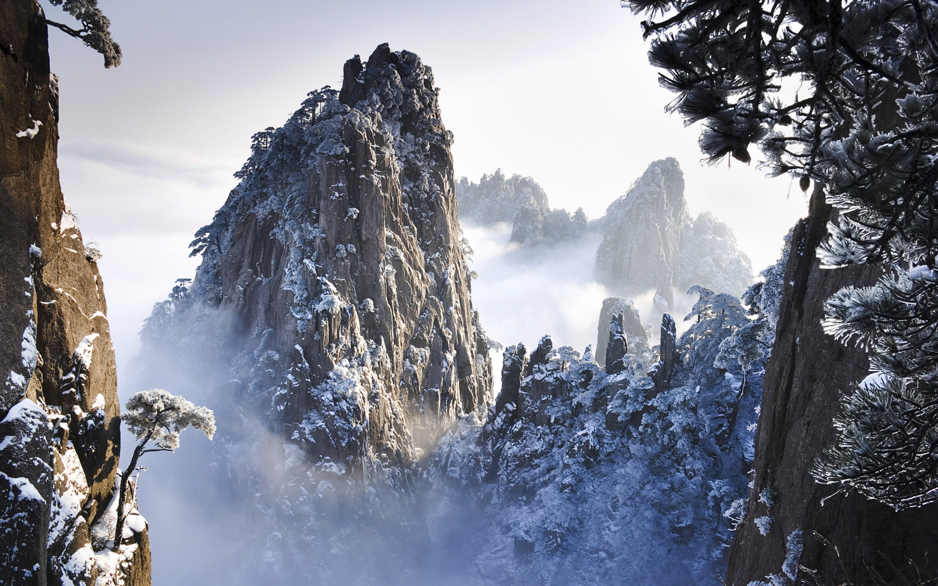 Обои скалы, снег, китай, rocks, snow, china разрешение 1920x1200 Загрузить