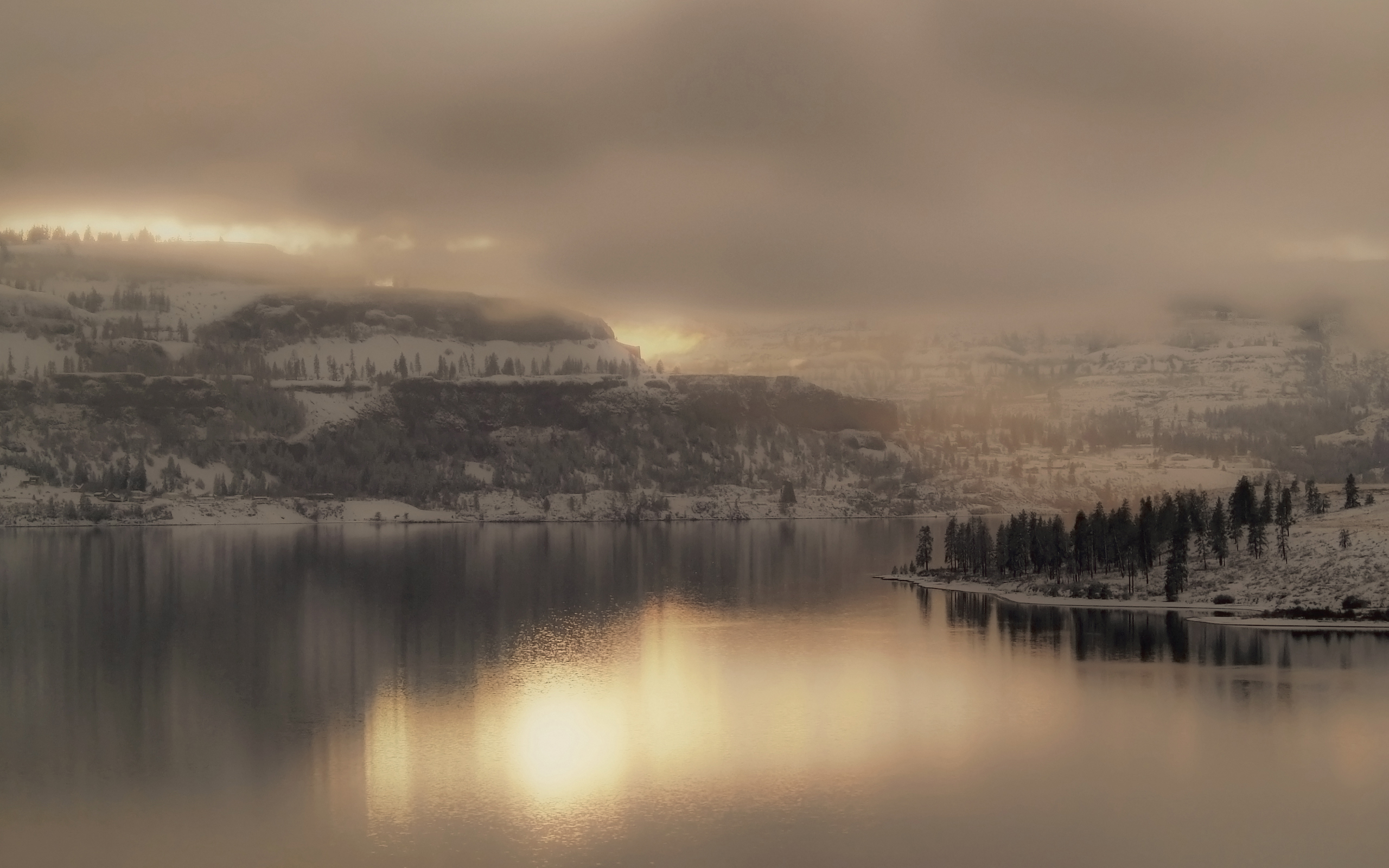 Обои озеро, туман, ландшафт, lake, fog, landscape разрешение 2560x1600 Загрузить