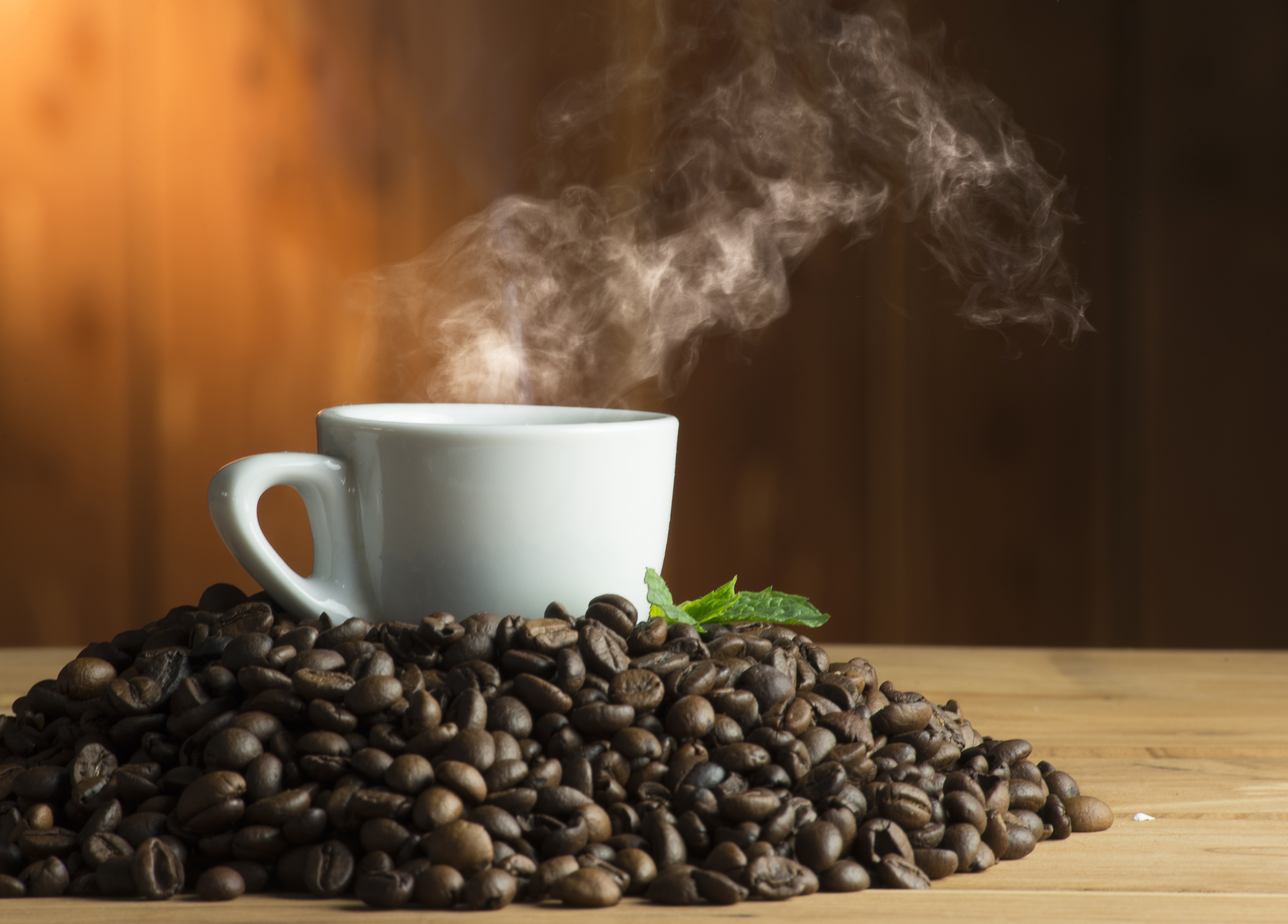Обои мята, зерна, кофе, чашка, кофейные зерна, mint, grain, coffee, cup, coffee beans разрешение 5987x4298 Загрузить
