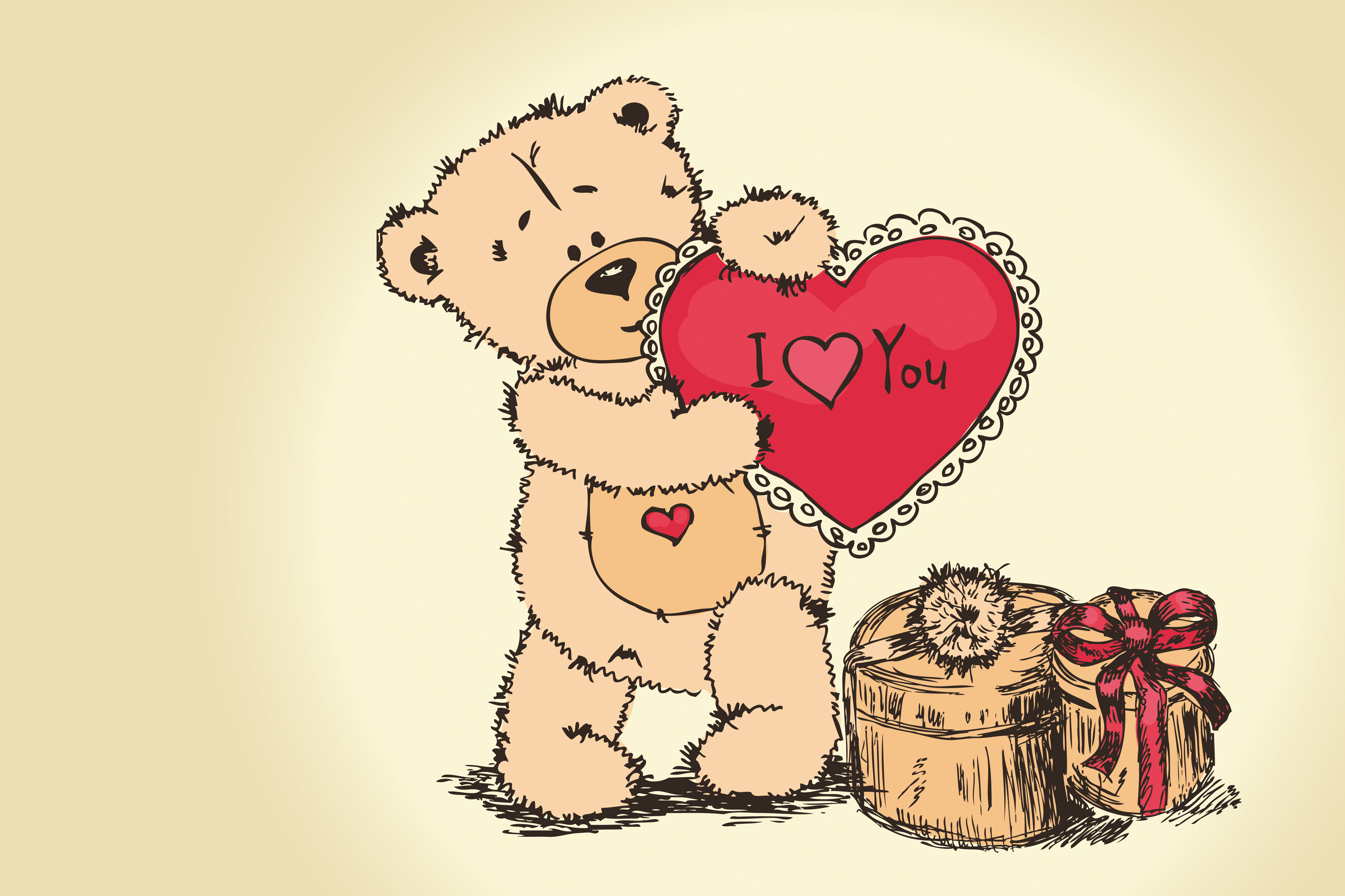 Обои рисунок, медведь, мишка, сердце, подарок, день влюбленных, люблю, валентинов день, figure, bear, heart, gift, valentine's day, love разрешение 4000x2667 Загрузить