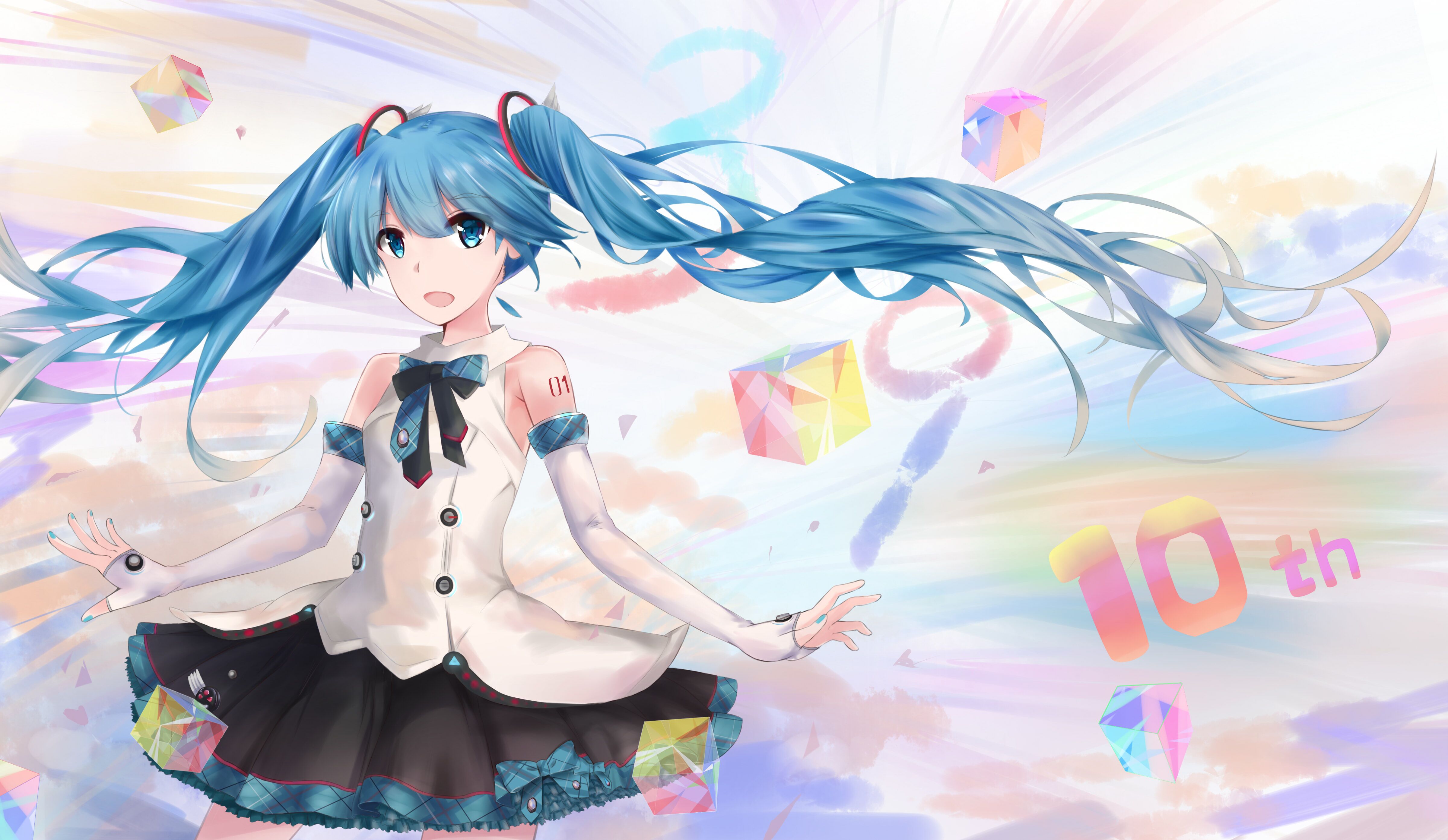 Обои мику хацунэ, happy anime girl, hatsune miku разрешение 4800x2786 Загрузить